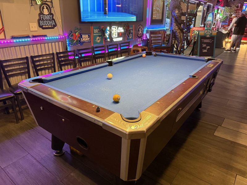 Pool table under the LED lights at The Boulevard